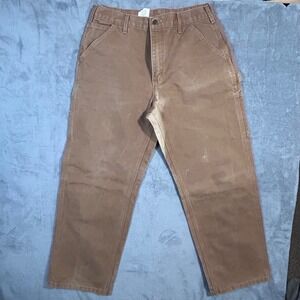 Carhartt B11 Mens Brown Cotton Duck Canvas Carpenter Work Pants 34x30 USA Made